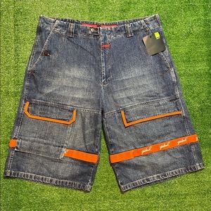 Vtg Marithe Francois Girbaud Taped Shuttle Denim Jean Shorts Spellout Size 40